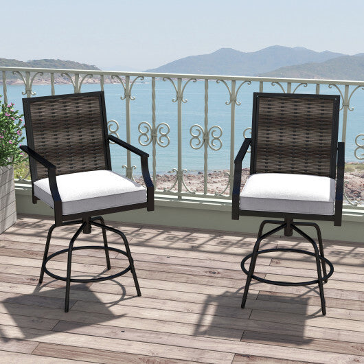 Outdoor PE Wicker Swivel Bar Stools Set of 2 Counter Height Patio Chairs with Back-Grey LuxuryLifeWay Online Store