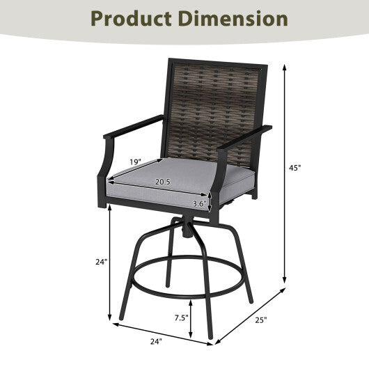 Outdoor PE Wicker Swivel Bar Stools Set of 2 Counter Height Patio Chairs with Back-Grey LuxuryLifeWay Online Store