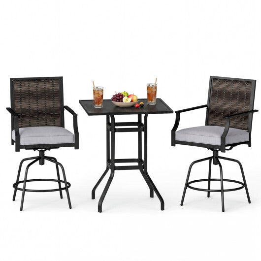 3 Pieces Outdoor Swivel Bar Set High Top Patio Bar Table and Rattan Wicker Chairs LuxuryLifeWay Online Store