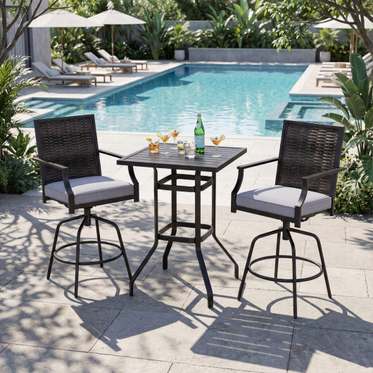 3 Pieces Outdoor Swivel Bar Set High Top Patio Bar Table and Rattan Wicker Chairs LuxuryLifeWay Online Store