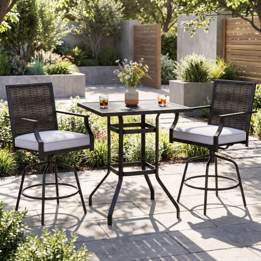 3 Pieces Outdoor Swivel Bar Set High Top Patio Bar Table and Rattan Wicker Chairs LuxuryLifeWay Online Store