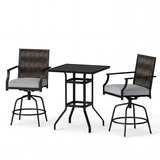 3 Pieces Outdoor Swivel Bar Set High Top Patio Bar Table and Rattan Wicker Chairs LuxuryLifeWay Online Store