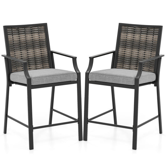 Patio Bar Stools Set of 2 Counter Height Rattan Bar Chairs with Armrest-Grey LuxuryLifeWay Online Store