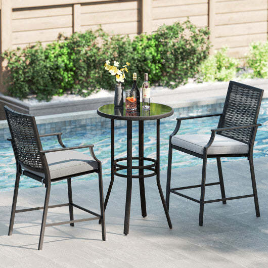 Patio Bar Stools Set of 2 Counter Height Rattan Bar Chairs with Armrest-Grey LuxuryLifeWay Online Store
