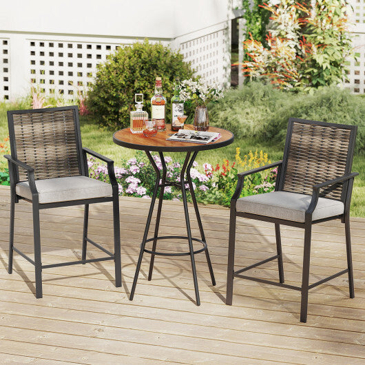 Patio Bar Stools Set of 2 Counter Height Rattan Bar Chairs with Armrest-Grey LuxuryLifeWay Online Store