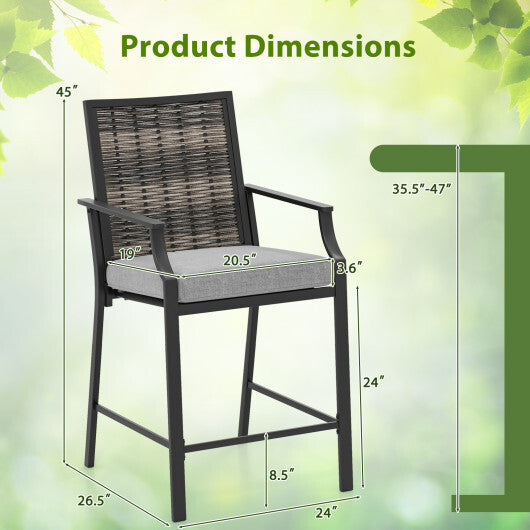Patio Bar Stools Set of 2 Counter Height Rattan Bar Chairs with Armrest-Grey LuxuryLifeWay Online Store