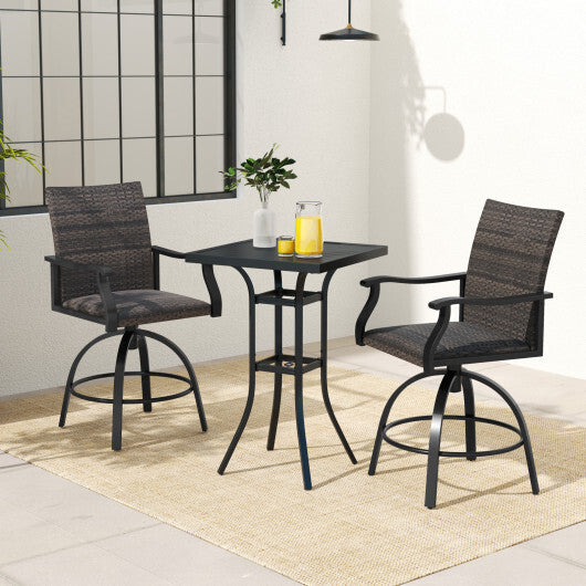 3 Pieces PE Wicker Patio Swivel Bar Set with Quick-Drying Foam-Black LuxuryLifeWay Online Store
