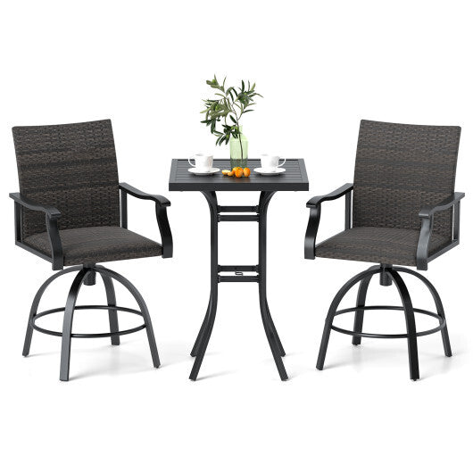 3 Pieces PE Wicker Patio Swivel Bar Set with Quick-Drying Foam-Black LuxuryLifeWay Online Store