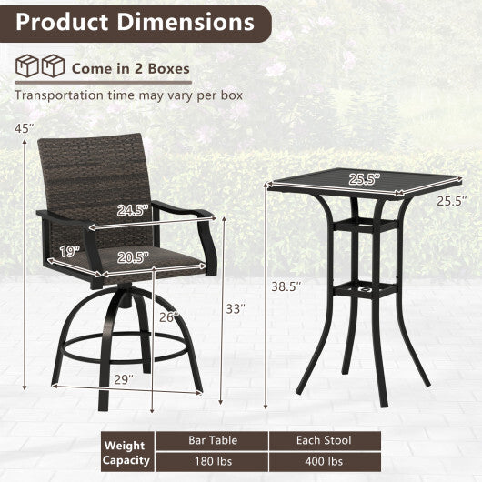 3 Pieces PE Wicker Patio Swivel Bar Set with Quick-Drying Foam-Black LuxuryLifeWay Online Store