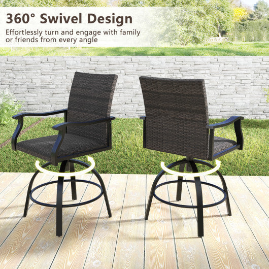 3 Pieces PE Wicker Patio Swivel Bar Set with Quick-Drying Foam-Black LuxuryLifeWay Online Store