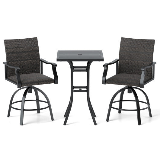 3 Pieces PE Wicker Patio Swivel Bar Set with Quick-Drying Foam-Black LuxuryLifeWay Online Store