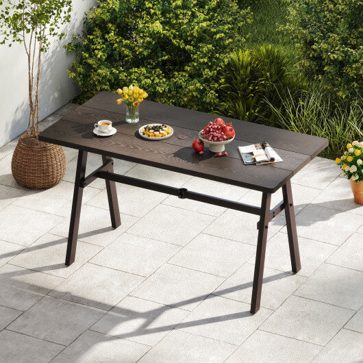 Outdoor Dining Tale for 6 with 1.93 Inch Umbrella Hole for Garden-Dark Brown LuxuryLifeWay Online Store