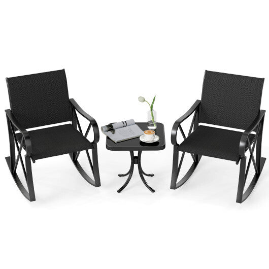 3 Piece Patio Rocking Set with Smooth Rocking Motion Outdoor Rocker Chair Bistro Set-Black LuxuryLifeWay Online Store