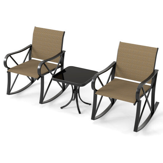 3 Piece Patio Rocking Set with Smooth Rocking Motion Outdoor Rocker Chair Bistro Set-Black LuxuryLifeWay Online Store
