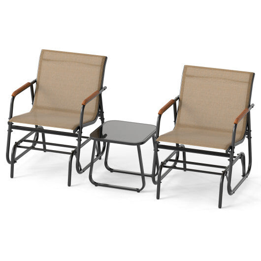 3-Piece Outdoor Glider Bistro Set with Tempered Glass Top and Metal Frame-Coffee LuxuryLifeWay Online Store