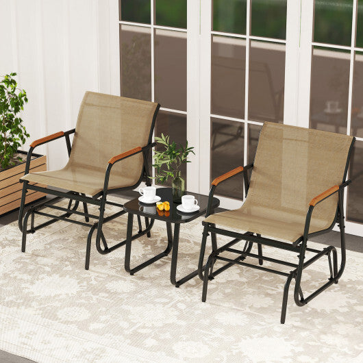3-Piece Outdoor Glider Bistro Set with Tempered Glass Top and Metal Frame-Coffee LuxuryLifeWay Online Store