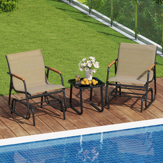 3-Piece Outdoor Glider Bistro Set with Tempered Glass Top and Metal Frame-Coffee LuxuryLifeWay Online Store