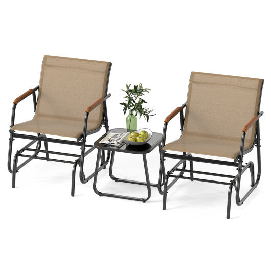 3-Piece Outdoor Glider Bistro Set with Tempered Glass Top and Metal Frame-Coffee LuxuryLifeWay Online Store