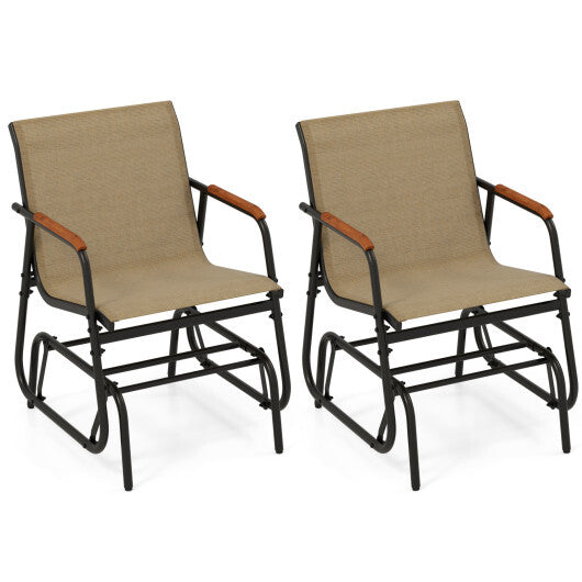 Patio Glider Chair Set of 2 with Curved Teak Armrests and Breathable Fabric Seat-Brown LuxuryLifeWay Online Store