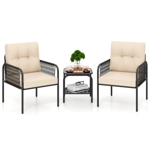 3 Pieces Patio Bistro PE Outdoor Wicker Rattan Furniture Conversation Set-Beige LuxuryLifeWay Online Store