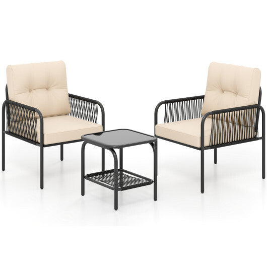 3 Pieces Patio Bistro PE Outdoor Wicker Rattan Furniture Conversation Set-Beige LuxuryLifeWay Online Store