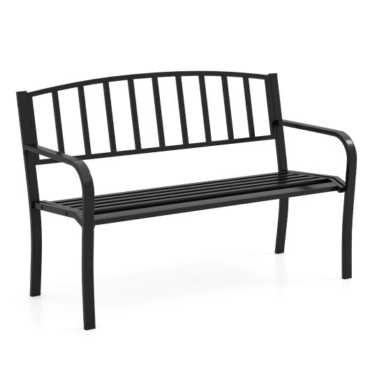 50 Inches Outdoor Garden Bench with Slatted Backrest and Curved Armrests-Black LuxuryLifeWay Online Store