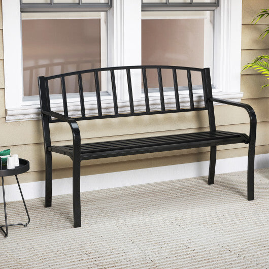 50 Inches Outdoor Garden Bench with Slatted Backrest and Curved Armrests-Black LuxuryLifeWay Online Store