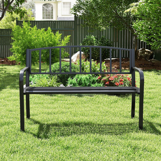 50 Inches Outdoor Garden Bench with Slatted Backrest and Curved Armrests-Black LuxuryLifeWay Online Store