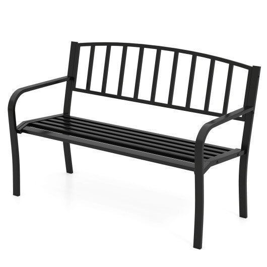 50 Inches Outdoor Garden Bench with Slatted Backrest and Curved Armrests-Black LuxuryLifeWay Online Store