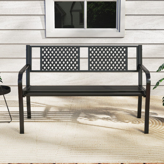 Outdoor Bench Metal Loveseat Patio Bench for 2-3-Person-Black LuxuryLifeWay Online Store
