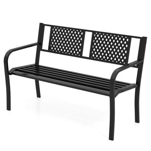 Outdoor Bench Metal Loveseat Patio Bench for 2-3-Person-Black LuxuryLifeWay Online Store
