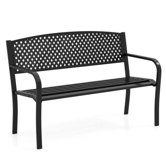 Metal Outdoor Bench with High Back for 2-3-Person Patio Bench-Black LuxuryLifeWay Online Store