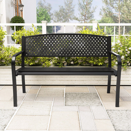 Metal Outdoor Bench with High Back for 2-3-Person Patio Bench-Black LuxuryLifeWay Online Store