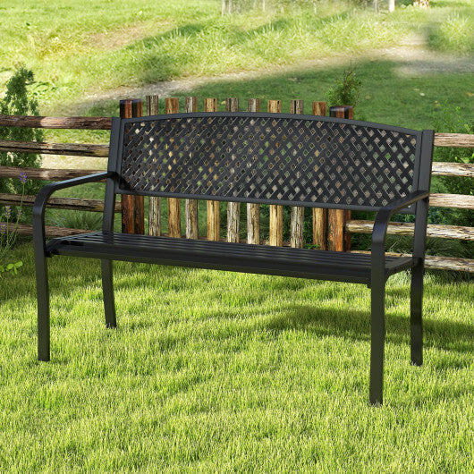 Metal Outdoor Bench with High Back for 2-3-Person Patio Bench-Black LuxuryLifeWay Online Store