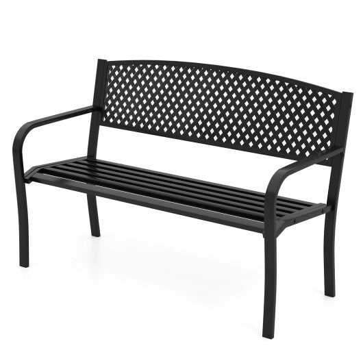 Metal Outdoor Bench with High Back for 2-3-Person Patio Bench-Black LuxuryLifeWay Online Store