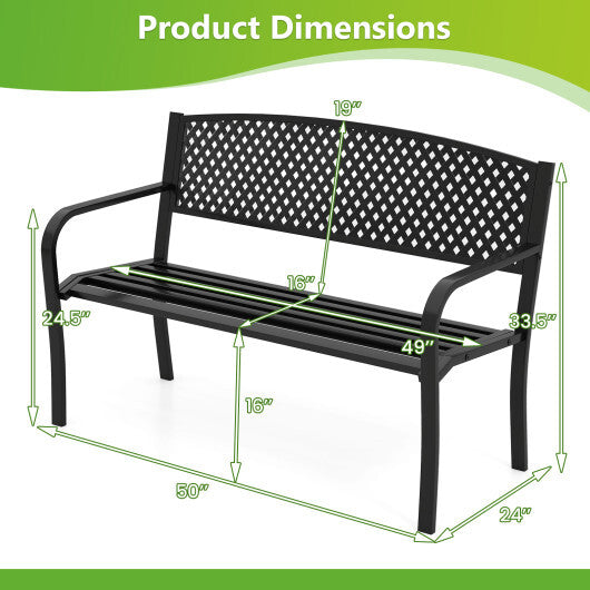 Metal Outdoor Bench with High Back for 2-3-Person Patio Bench-Black LuxuryLifeWay Online Store