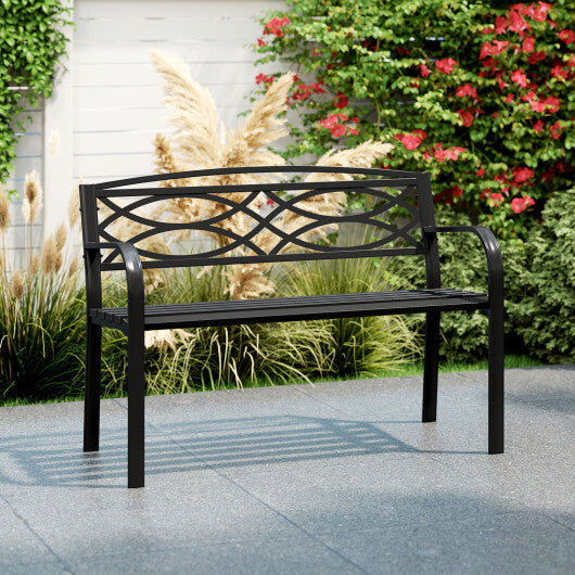 Garden Bench with Curved Armrests and Backrest-Black LuxuryLifeWay Online Store