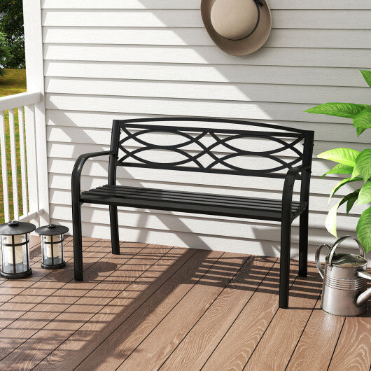 Garden Bench with Curved Armrests and Backrest-Black LuxuryLifeWay Online Store