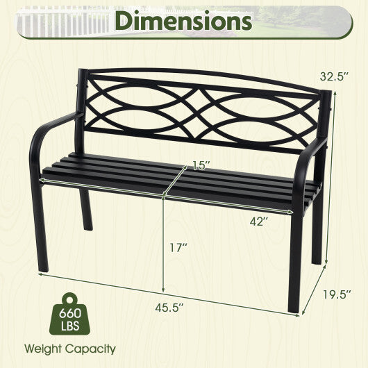 Garden Bench with Curved Armrests and Backrest-Black LuxuryLifeWay Online Store