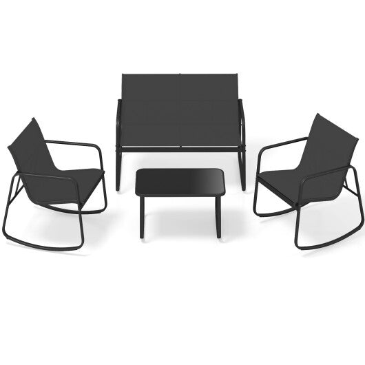 4 PCS Patio Furniture Set Outdoor Rocker Chair Conversation Set-Black LuxuryLifeWay Online Store