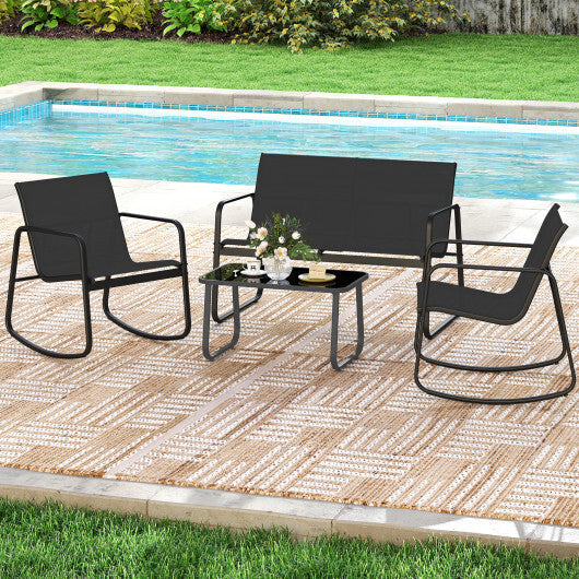 4 PCS Patio Furniture Set Outdoor Rocker Chair Conversation Set-Black LuxuryLifeWay Online Store
