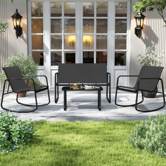 4 PCS Patio Furniture Set Outdoor Rocker Chair Conversation Set-Black LuxuryLifeWay Online Store