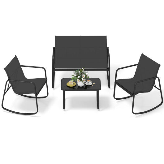 4 PCS Patio Furniture Set Outdoor Rocker Chair Conversation Set-Black LuxuryLifeWay Online Store