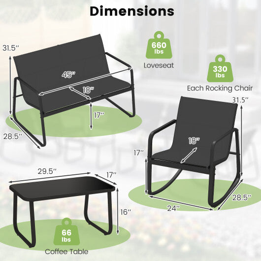 4 PCS Patio Furniture Set Outdoor Rocker Chair Conversation Set-Black LuxuryLifeWay Online Store