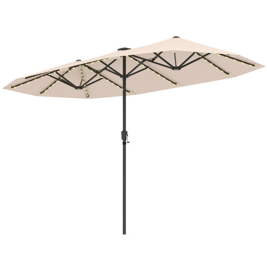 13 FT Large Patio Umbrella with LED Solar Lights and Crank Handle-Orange LuxuryLifeWay Online Store