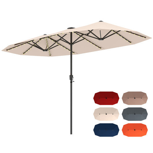 13 FT Large Patio Umbrella with LED Solar Lights and Crank Handle-Orange LuxuryLifeWay Online Store