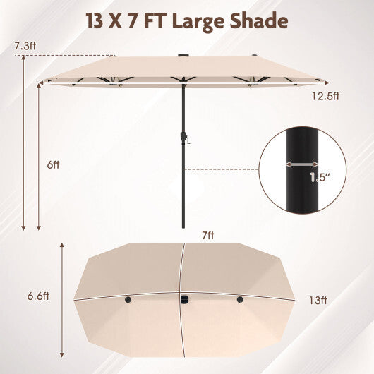 13 FT Large Patio Umbrella with LED Solar Lights and Crank Handle-Orange LuxuryLifeWay Online Store