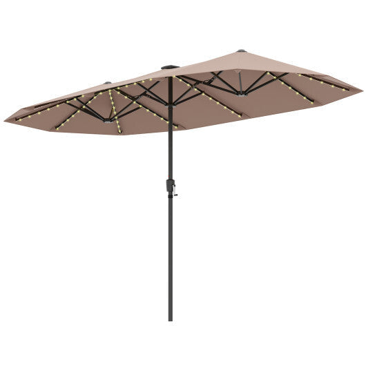 13 FT Large Patio Umbrella with LED Solar Lights and Crank Handle-Orange LuxuryLifeWay Online Store