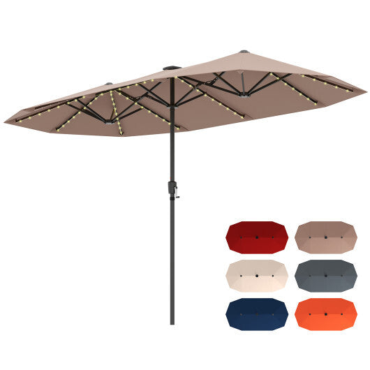 13 FT Large Patio Umbrella with LED Solar Lights and Crank Handle-Orange LuxuryLifeWay Online Store