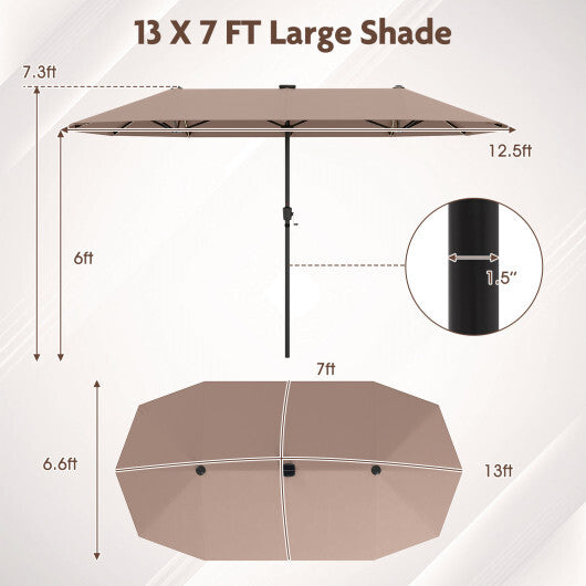 13 FT Large Patio Umbrella with LED Solar Lights and Crank Handle-Orange LuxuryLifeWay Online Store